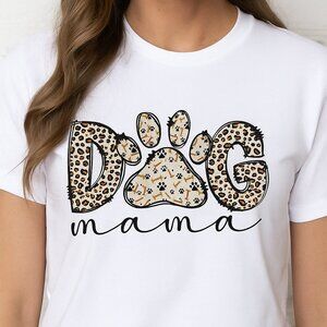 Comfort Colors Tee In WHITE With Cute GLITTER "DOG MAMA" Transfer